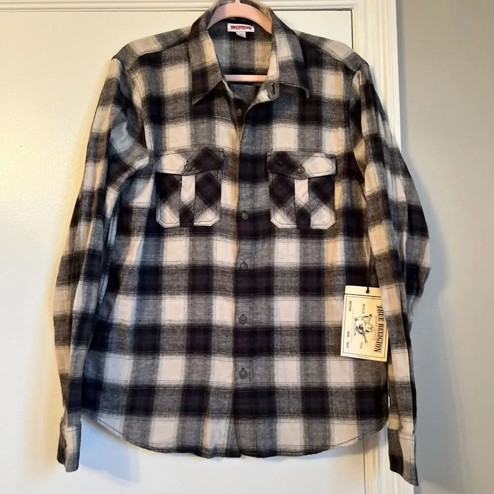 TRUE RELIGION Sz M Mens UTILITY FLANEL MidNight Moon Plaid Pocket L/S $132 NWT